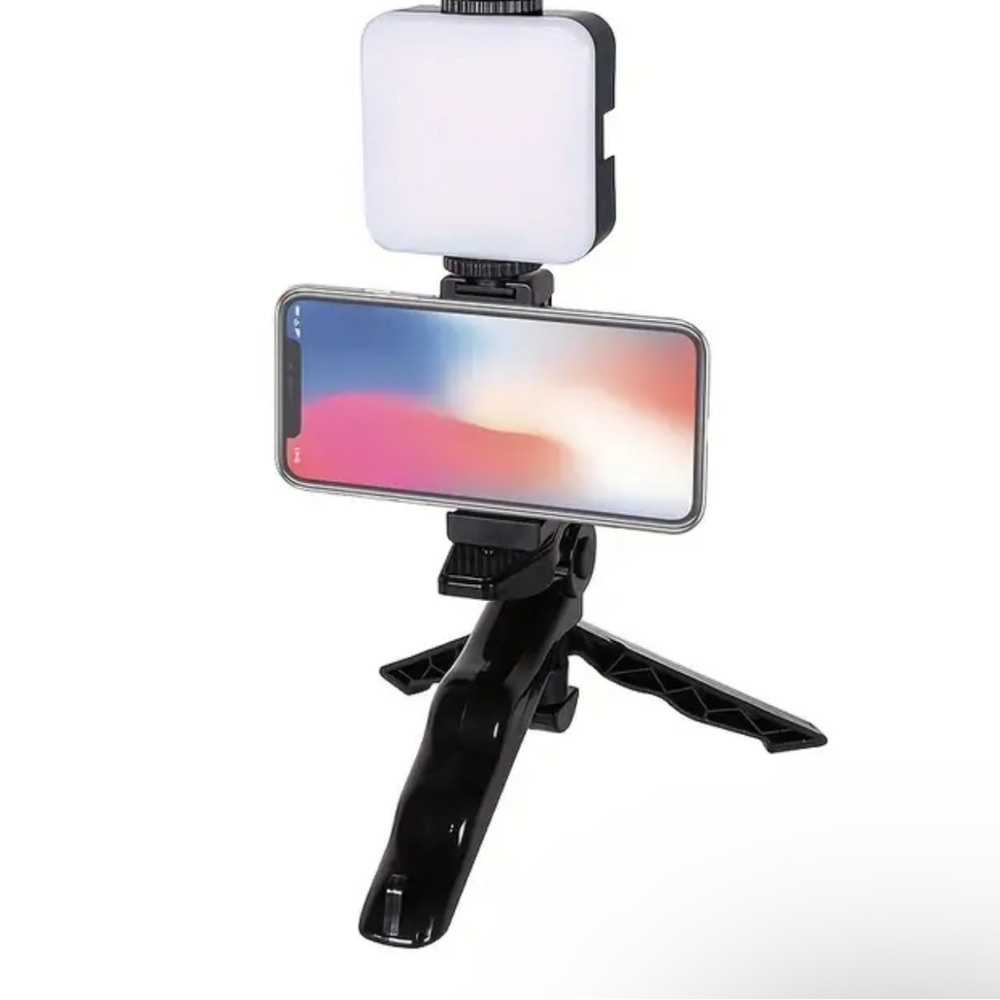 Black Phone Tripod Stand with LED Light for Smartphones